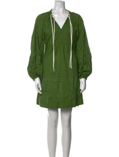 Pre-owned Lee Mathews Tie Neck Mini Dress In Green