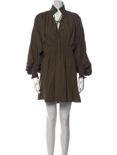 Pre-owned Lee Mathews Tie Neck Mini Dress In Green
