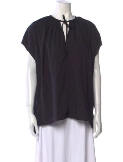 Pre-owned Lee Mathews Tie Neck Short Sleeve Blouse In Black