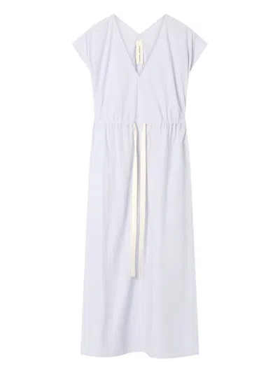 Lee Mathews Lm Poplin V Neck Dress In Blue