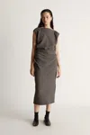 Lee Mathews Violet Drape Dress In Charcoal