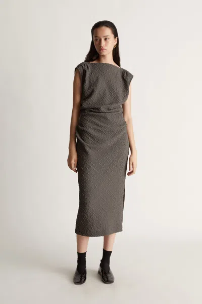Lee Mathews Violet Drape Dress In Charcoal