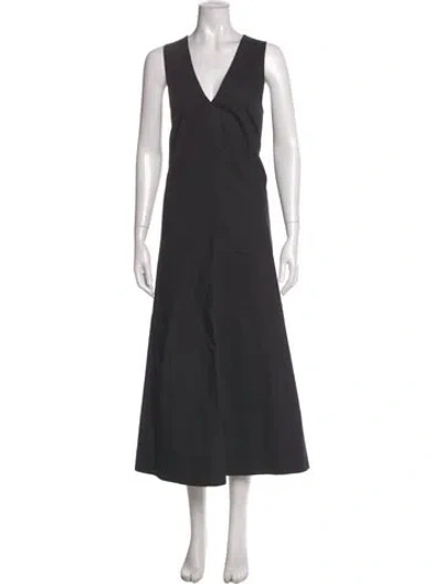 Pre-owned Lee Mathews V-neck Long Dress In Black