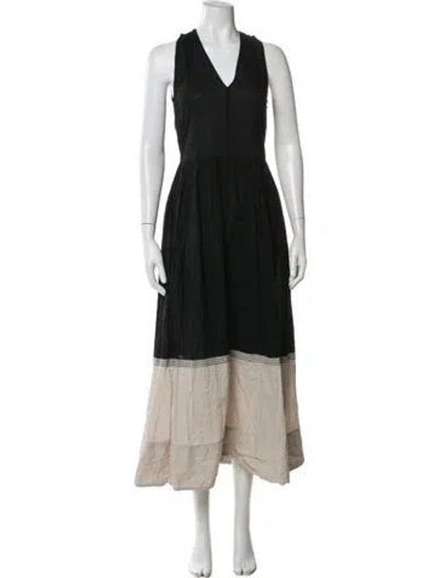 Pre-owned Lee Mathews V-neck Long Dress In Black