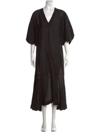 Pre-owned Lee Mathews V-neck Long Dress In Black