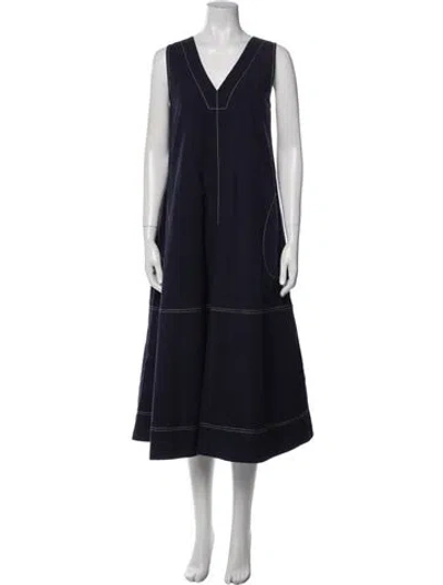 Pre-owned Lee Mathews V-neck Long Dress In Blue