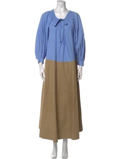 Pre-owned Lee Mathews V-neck Long Dress In Blue