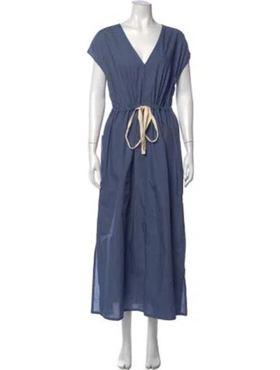 Pre-owned Lee Mathews V-neck Long Dress In Blue