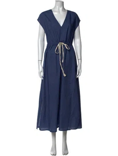 Pre-owned Lee Mathews V-neck Long Dress In Blue