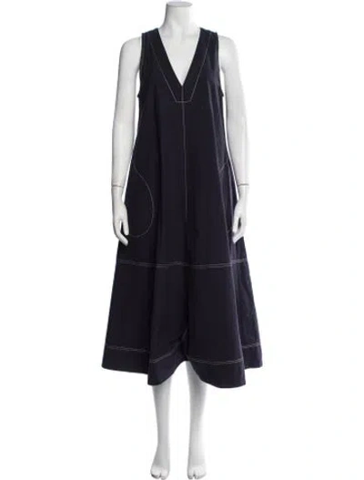 Pre-owned Lee Mathews V-neck Long Dress In Blue