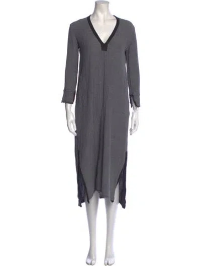 Pre-owned Lee Mathews V-neck Long Dress In Gray