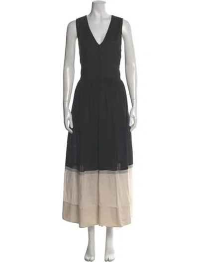 Pre-owned Lee Mathews V-neck Long Dress In Gray