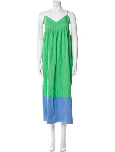 Pre-owned Lee Mathews V-neck Long Dress In Green
