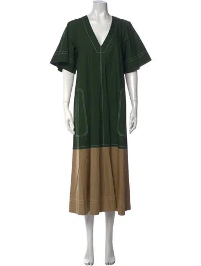 Pre-owned Lee Mathews V-neck Long Dress In Green