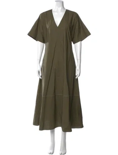 Pre-owned Lee Mathews V-neck Long Dress In Green