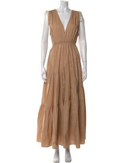 Pre-owned Lee Mathews V-neck Long Dress In Neutral