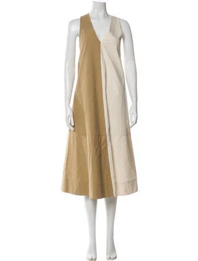 Pre-owned Lee Mathews V-neck Long Dress In Neutrals