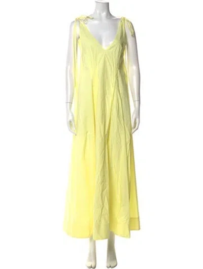 Pre-owned Lee Mathews V-neck Long Dress In Yellow