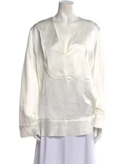 Pre-owned Lee Mathews V-neck Long Sleeve Tunic In Neutral
