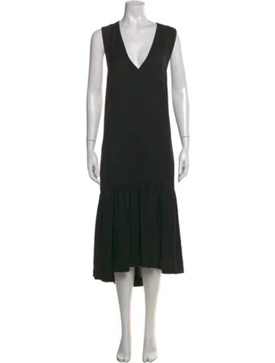 Pre-owned Lee Mathews V-neck Midi Length Dress In Black