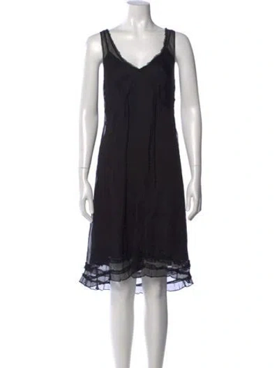 Pre-owned Lee Mathews V-neck Midi Length Dress In Black