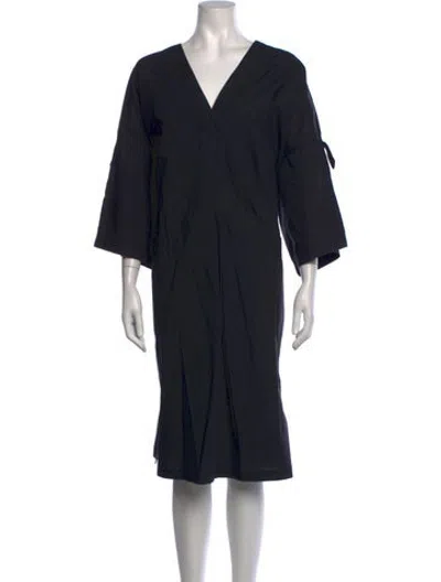 Pre-owned Lee Mathews V-neck Midi Length Dress In Black
