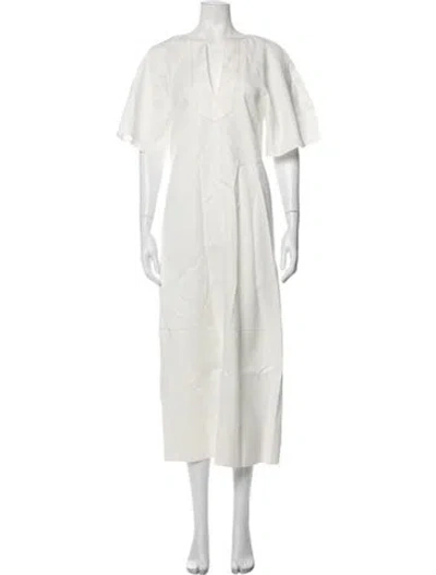 Pre-owned Lee Mathews V-neck Midi Length Dress In Neutrals