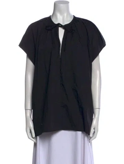 Pre-owned Lee Mathews V-neck Short Sleeve Blouse In Black