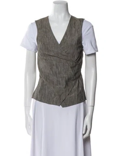 Pre-owned Lee Mathews V-neck Short Sleeve Blouse In Gray