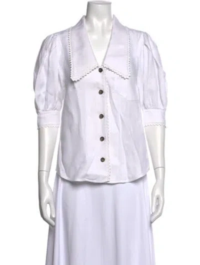 Pre-owned Lee Mathews V-neck Short Sleeve Blouse In White