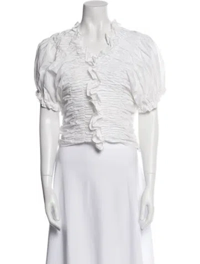 Pre-owned Lee Mathews V-neck Short Sleeve Crop Top In White