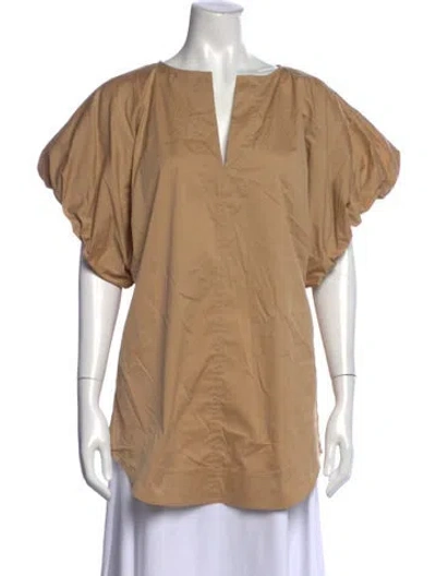 Pre-owned Lee Mathews V-neck Short Sleeve Top W/ Tags In Brown