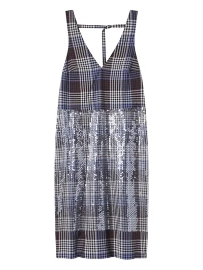 Lee Mathews Wren Checked Sequin-embellished Midi Dress In Gray