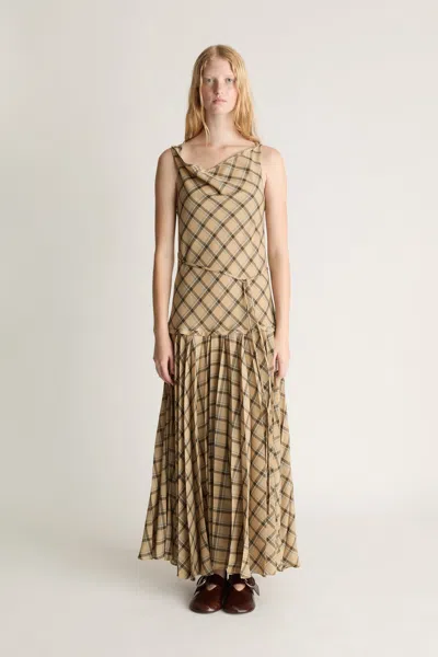 Lee Mathews Zita Wool Pleat Dress In Camel