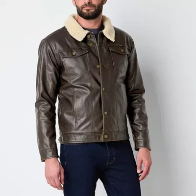 Lee Mens Faux Leather Midweight Work Jacket In Brown