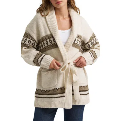 Lee Patterned Belted Cardigan In Ivory