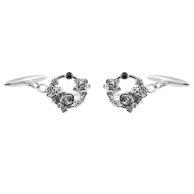 Lee Renee Men's Grey / Silver / Black Black Diamond Rose Halo Cufflinks Silver In White