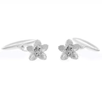 Lee Renee Men's Grey / Silver Cherry Blossom Cufflinks -silver In Gray