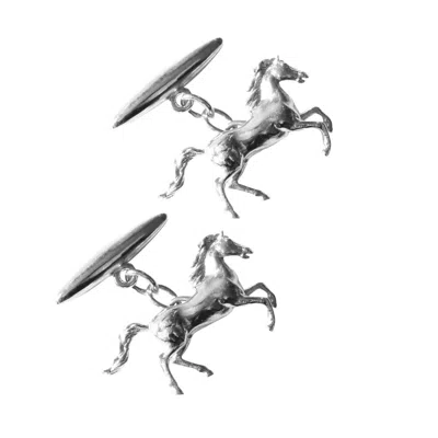 Lee Renee Men's Horse Cufflinks - Silver In White