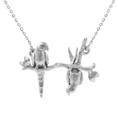 Lee Renee Women's Parakeet Necklace – Two Friends On A Branch – Silver