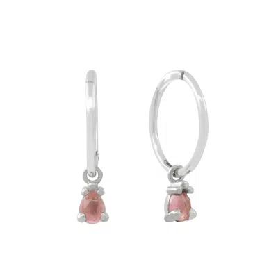 Lee Renee Women's Pink Tourmaline Clicker Hoop Earrings - Silver