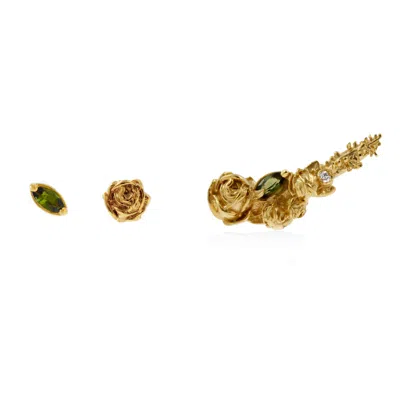 Lee Renee Women's Three Earrings Set - Roses & Tourmalines - Gold