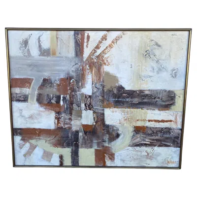 Pre-owned Lee Reynolds Abstract Expressionist Painting In Earth Tones, Mid-century Modern In Gray