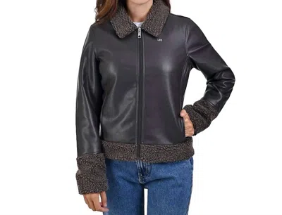 Lee Sheepskin Trim Casual Jacket In Brown