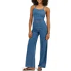 Lee Wide Leg Denim Halter Jumpsuit In Take A Dive