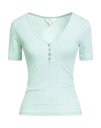 Lee Woman T-shirt Light Green Size M Polyester, Viscose, Elastane In Blue