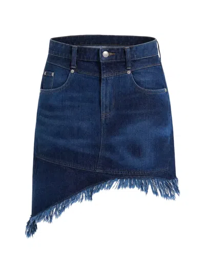 Lee X Feng Chen Wang Asymmetric Frayed Mini Skirt In Blue