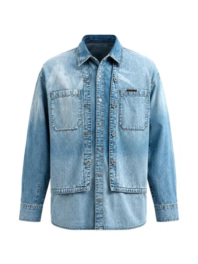 Lee X Feng Chen Wang Layered-detail Denim Shirt In Blue