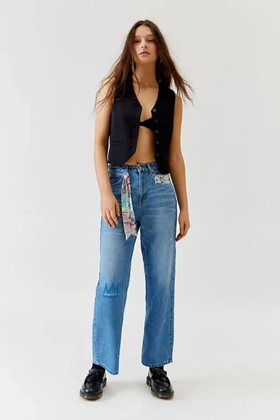 Lee X Jean-michel Basquiat Printed Pocket Wide Leg Jean In Tinted Denim, Women's At Urban Outfitters In Blue
