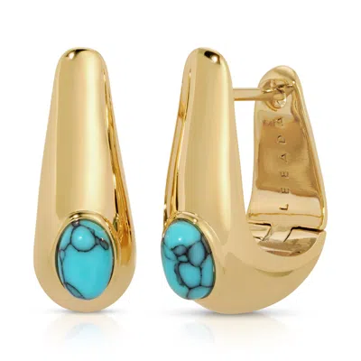 Leeada Jewelry Women's Blue / Gold Reve Gem Hoops - Turquoise